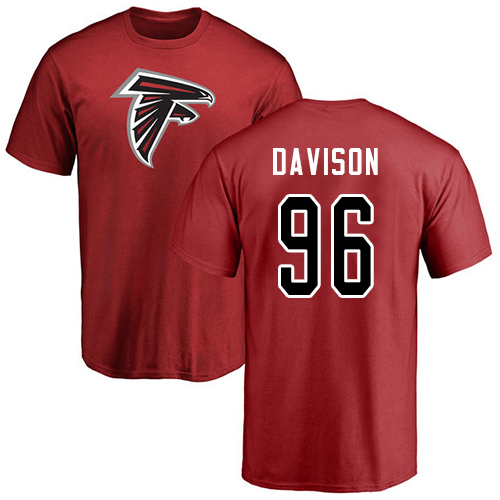 Atlanta Falcons Men Red Tyeler Davison Name And Number Logo NFL Football #96 T Shirt